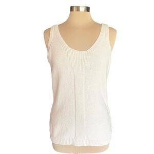 Sigrid Olsen Knit Sweater Tank Cream MED Quiet Luxury Old Money Minimalist Beach